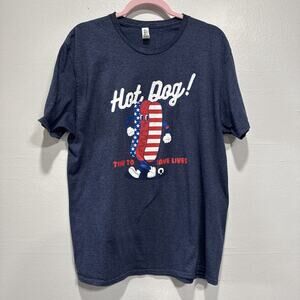 Jerzees Classics Hot Dog T-shirt 4th of July Party Men’s L (XL tag) Short Sleeve